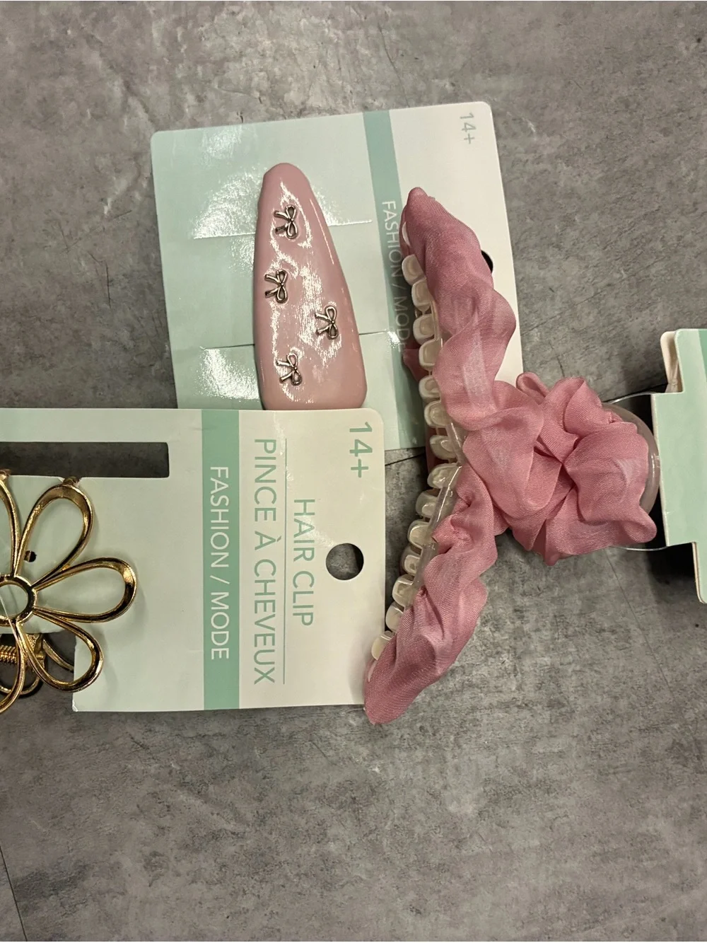Pink Bow Charm Hair Clip and Pink Scrunchie Clip Set